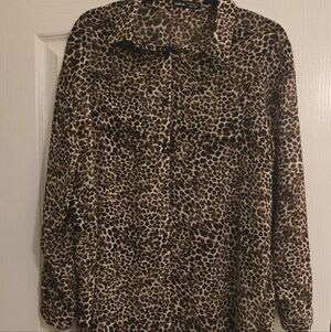 Leopard Print Sheer Long Sleeve Top